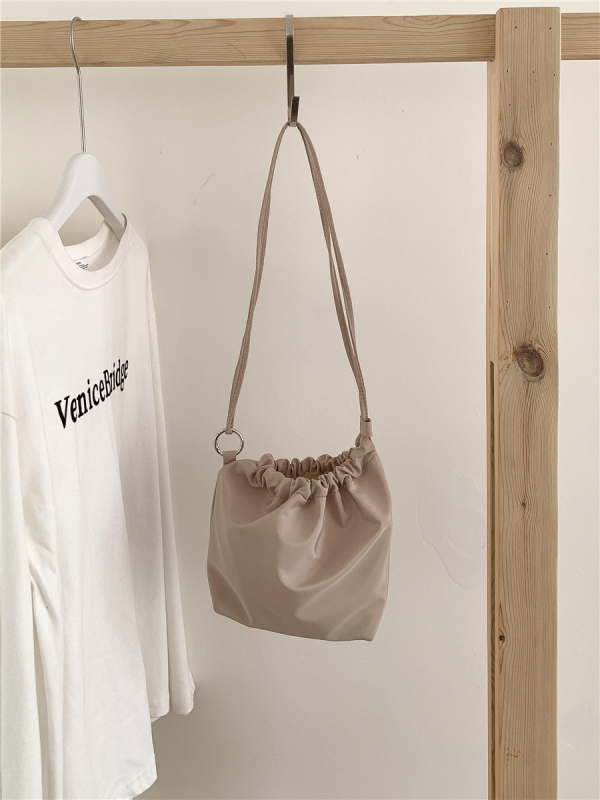 Nylon bucket torbica za žene, korejskog stila, svakodnevna torba preko ramena, jednostavan plisirani dizajn, studentska crossbody torba