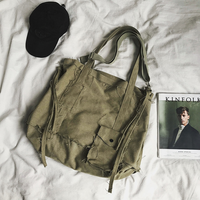 Crossbody torba s grubim rubovima, retro hip-hop stil, nepravilna platnena torba, unisex, velika kapaciteta