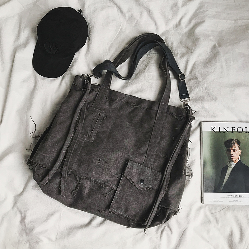 Crossbody torba s grubim rubovima, retro hip-hop stil, nepravilna platnena torba, unisex, velika kapaciteta