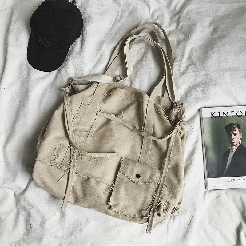 Crossbody torba s grubim rubovima, retro hip-hop stil, nepravilna platnena torba, unisex, velika kapaciteta