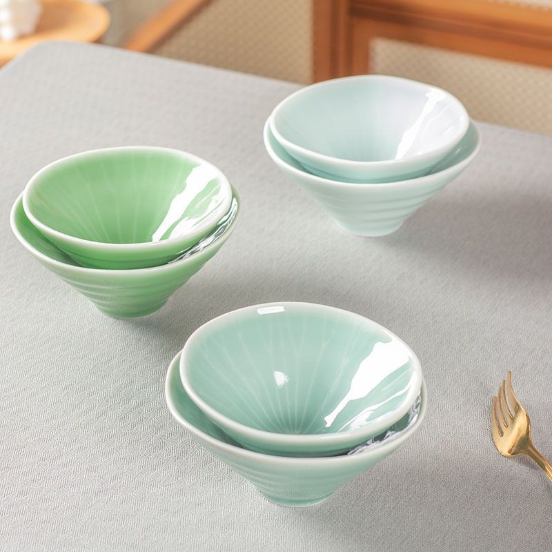 Keramička zdjela za rižu u obliku šešira, mala i profinjena, s debelim visokim nogama, kineskog stila Celadon porcelan