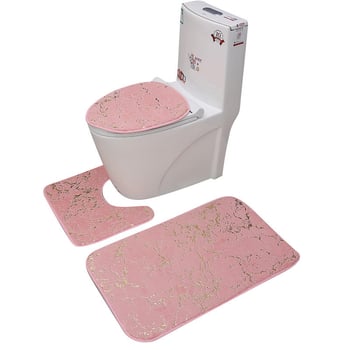 Zlatno otisnuti kupaonski tepih, mekan i upijajući, trodjelni set za WC i rub kupaonice s geometrijskim dezenom