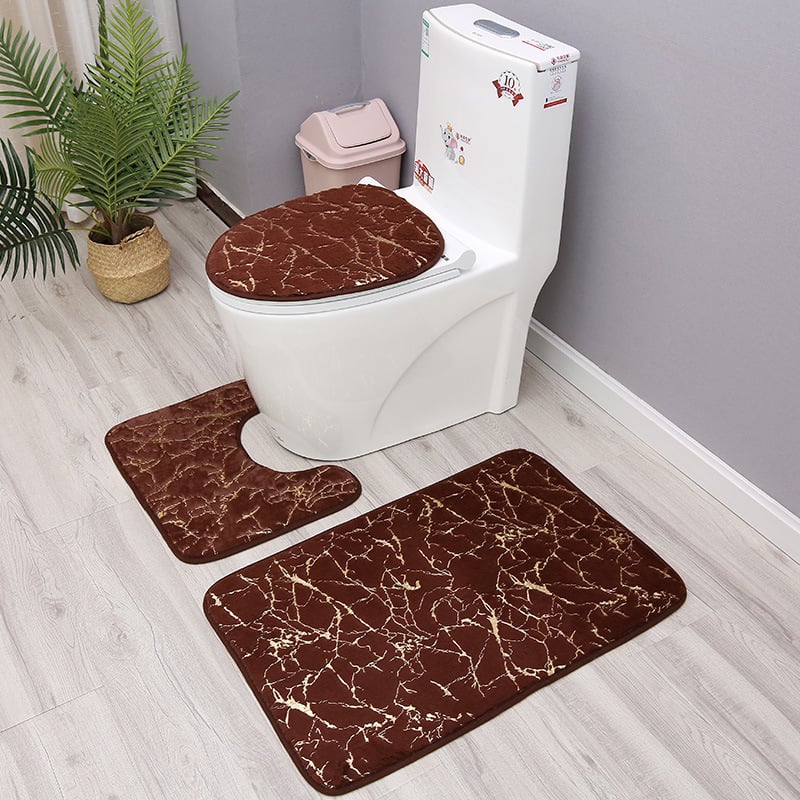 Zlatno otisnuti kupaonski tepih, mekan i upijajući, trodjelni set za WC i rub kupaonice s geometrijskim dezenom