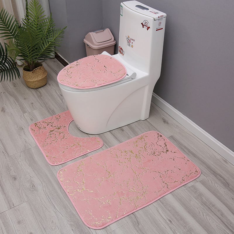 Zlatno otisnuti kupaonski tepih, mekan i upijajući, trodjelni set za WC i rub kupaonice s geometrijskim dezenom