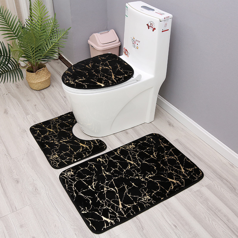 Zlatno otisnuti kupaonski tepih, mekan i upijajući, trodjelni set za WC i rub kupaonice s geometrijskim dezenom