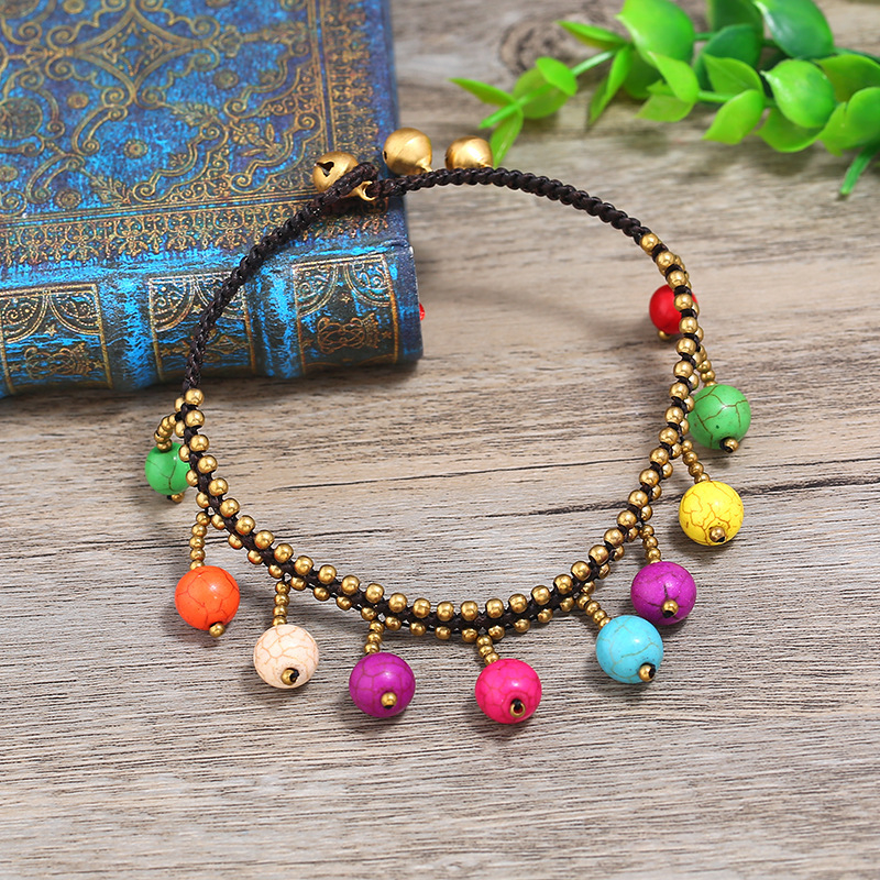 Set nakita u vintage boho etničkom stilu: ogrlica i gležanj narukvica s tirkiznim resicama