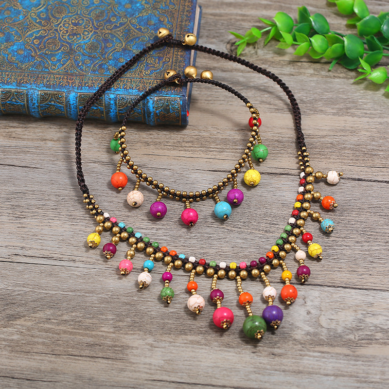 Set nakita u vintage boho etničkom stilu: ogrlica i gležanj narukvica s tirkiznim resicama