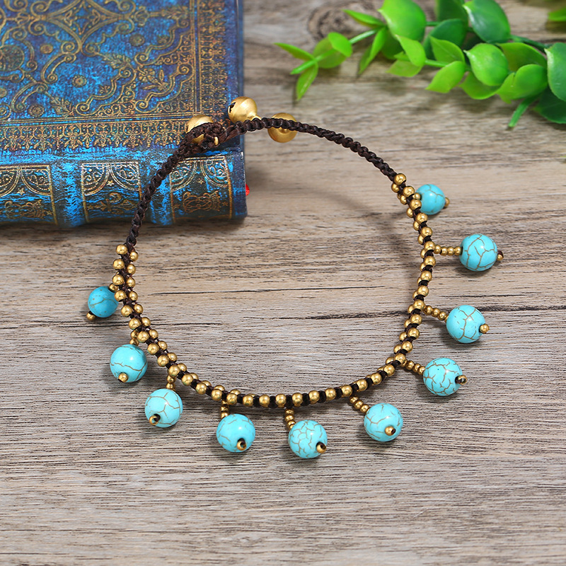 Set nakita u vintage boho etničkom stilu: ogrlica i gležanj narukvica s tirkiznim resicama