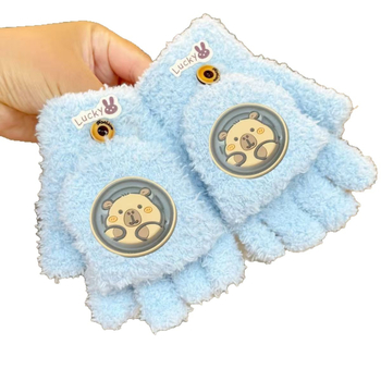 Dječje zimske rukavice s pola prsta, debeli koralni fleece, tople, s karikaturalnim uzorkom, unisex