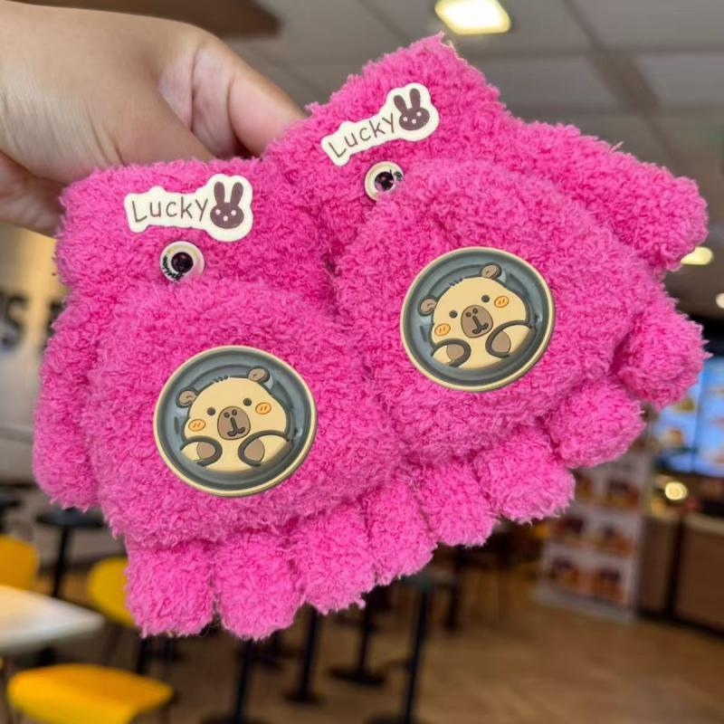 Dječje zimske rukavice s pola prsta, debeli koralni fleece, tople, s karikaturalnim uzorkom, unisex