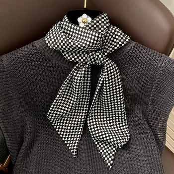 Korejski stil karirani šal s imitacijom svile, retro umjetnički, svestran dugi šal za žene, modni dodatak za vrat, veličina 9x140 cm