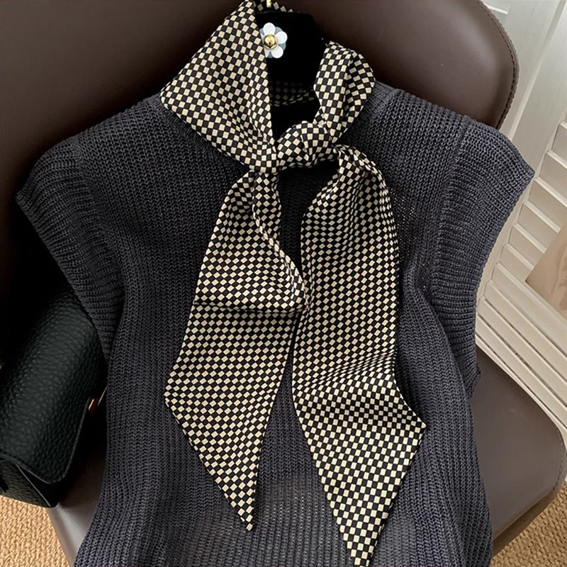 Korejski stil karirani šal s imitacijom svile, retro umjetnički, svestran dugi šal za žene, modni dodatak za vrat, veličina 9x140 cm