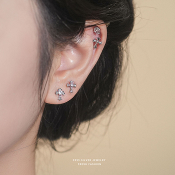 Naušnice s križem u korejskom stilu, S999 sterling srebro, geometrijski dizajn, unisex