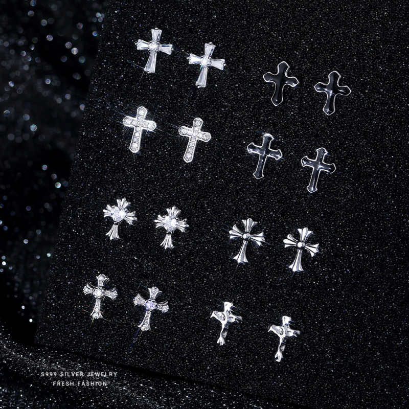Naušnice s križem u korejskom stilu, S999 sterling srebro, geometrijski dizajn, unisex