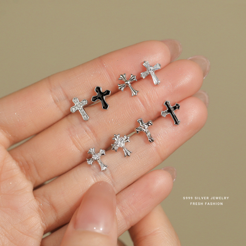 Naušnice s križem u korejskom stilu, S999 sterling srebro, geometrijski dizajn, unisex