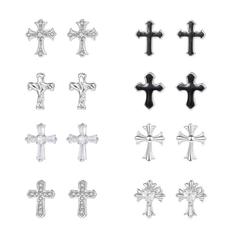 Naušnice s križem u korejskom stilu, S999 sterling srebro, geometrijski dizajn, unisex