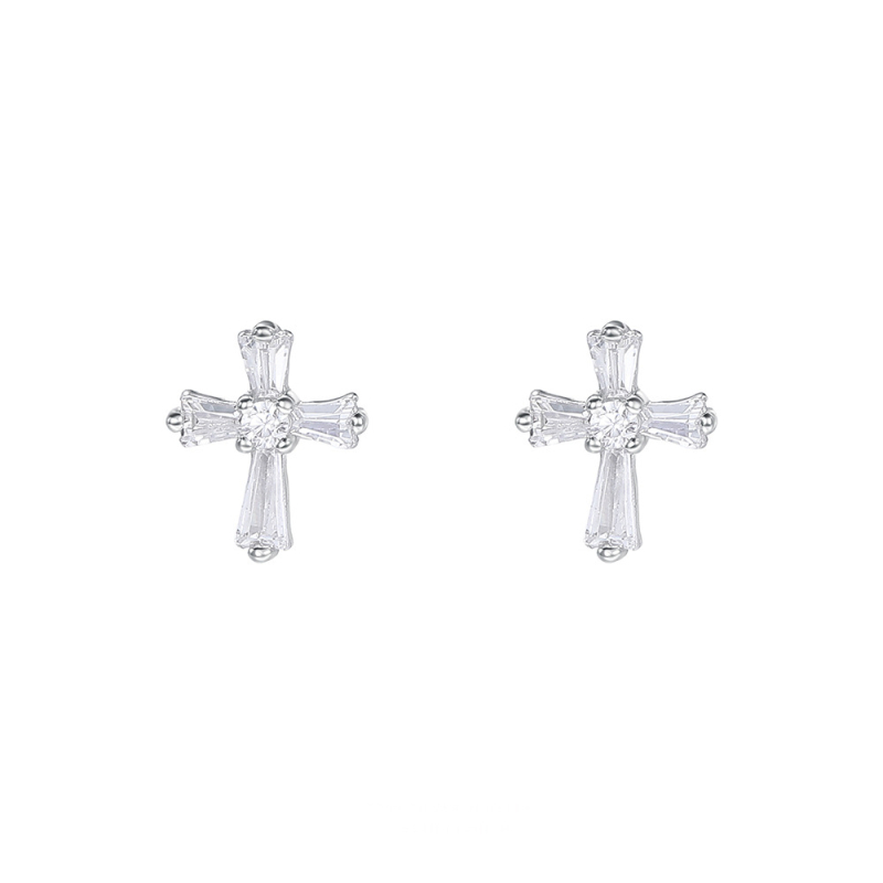 Naušnice s križem u korejskom stilu, S999 sterling srebro, geometrijski dizajn, unisex