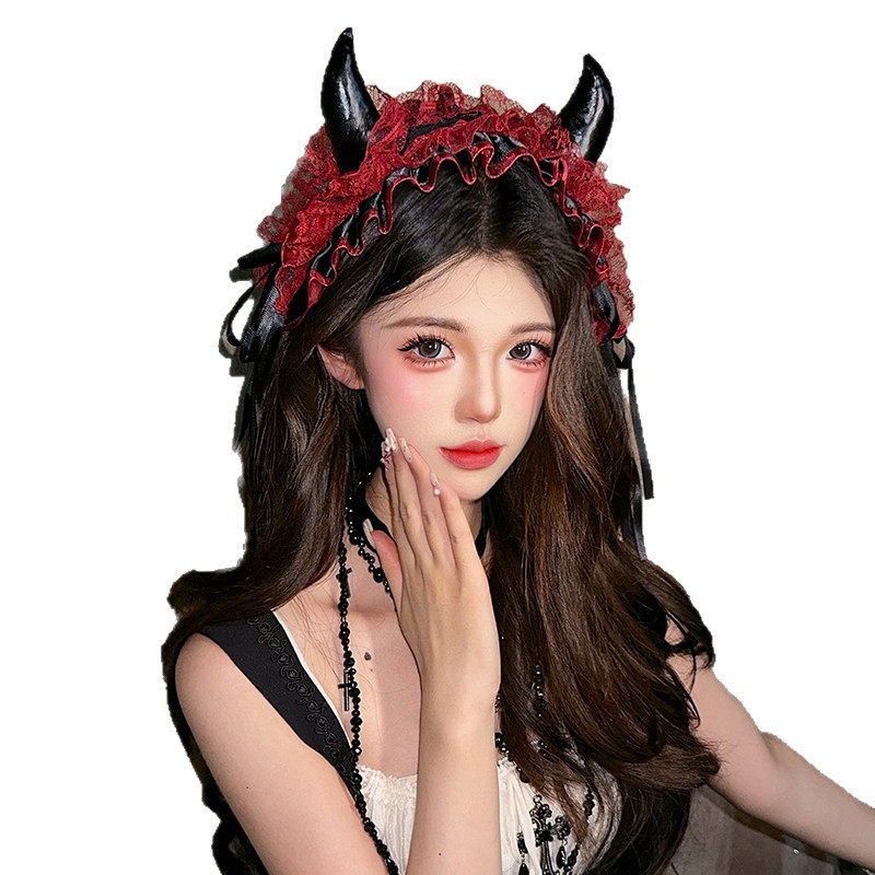 Halloween traka za kosu s čipkom i mašnicom – cosplay dodatak za kosu