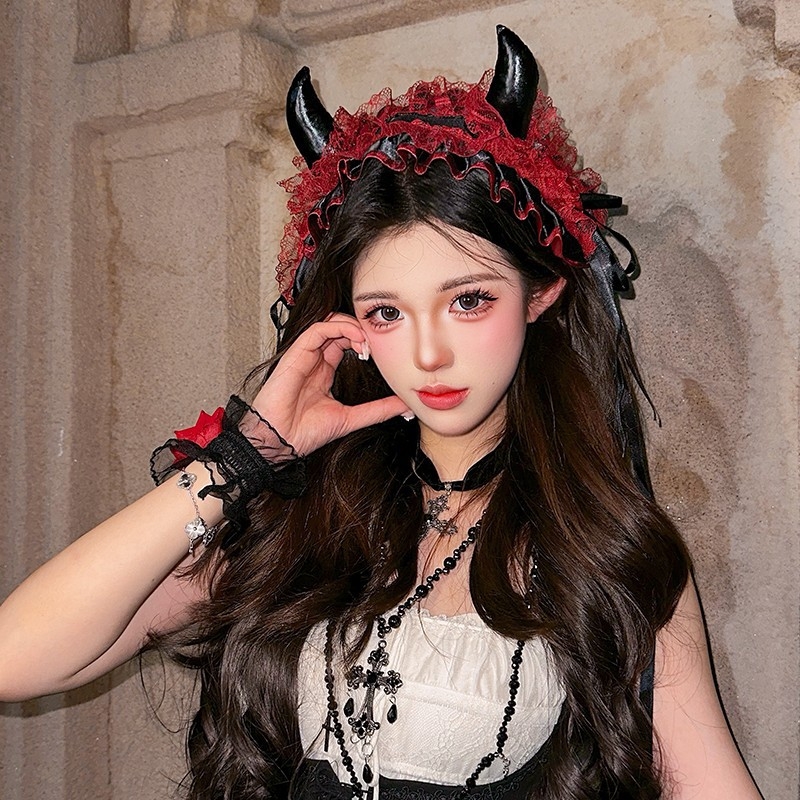 Halloween traka za kosu s čipkom i mašnicom – cosplay dodatak za kosu