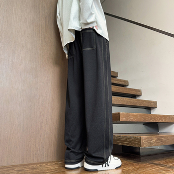 Férfi kötött denimnadrág tavasz-őszre, laza egyenes szabás, plusz méret, lélegző és tartós