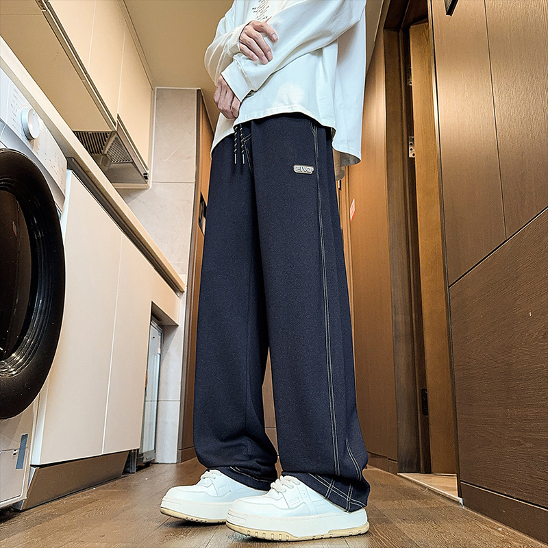 Férfi kötött denimnadrág tavasz-őszre, laza egyenes szabás, plusz méret, lélegző és tartós