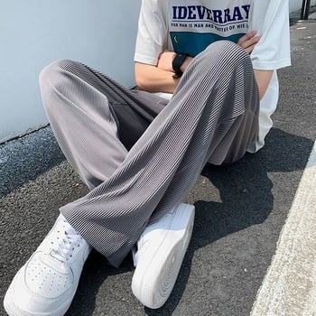 Muške široke hlače za ljeto, tanke ice silk tkanine, prugaste, ležeran kroj, ravne nogavice, sportski stil