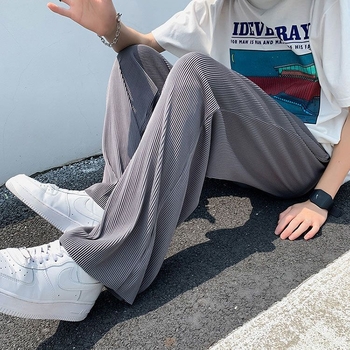 Muške široke hlače za ljeto, tanke ice silk tkanine, prugaste, ležeran kroj, ravne nogavice, sportski stil
