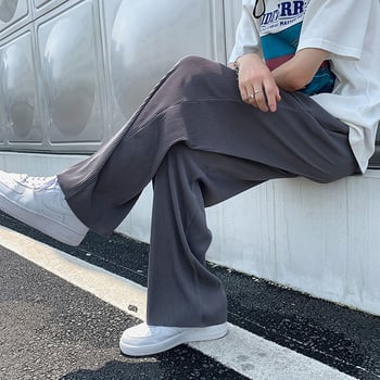 Muške široke hlače za ljeto, tanke ice silk tkanine, prugaste, ležeran kroj, ravne nogavice, sportski stil
