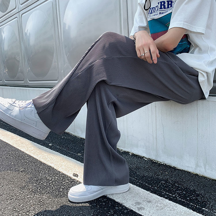 Muške široke hlače za ljeto, tanke ice silk tkanine, prugaste, ležeran kroj, ravne nogavice, sportski stil