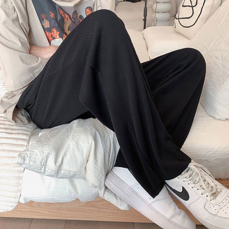 Muške široke hlače za ljeto, tanke ice silk tkanine, prugaste, ležeran kroj, ravne nogavice, sportski stil