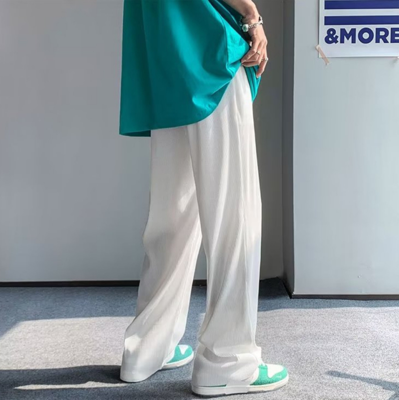 Muške široke hlače za ljeto, tanke ice silk tkanine, prugaste, ležeran kroj, ravne nogavice, sportski stil