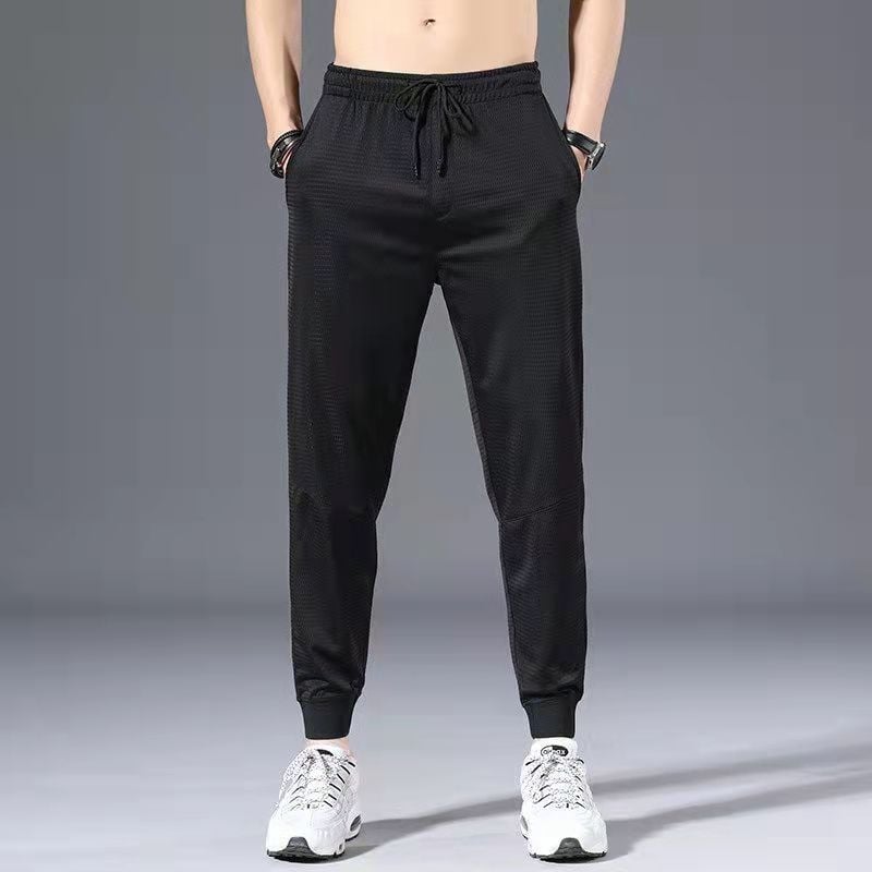Muške široke hlače za ljeto, tanke ice silk tkanine, prugaste, ležeran kroj, ravne nogavice, sportski stil