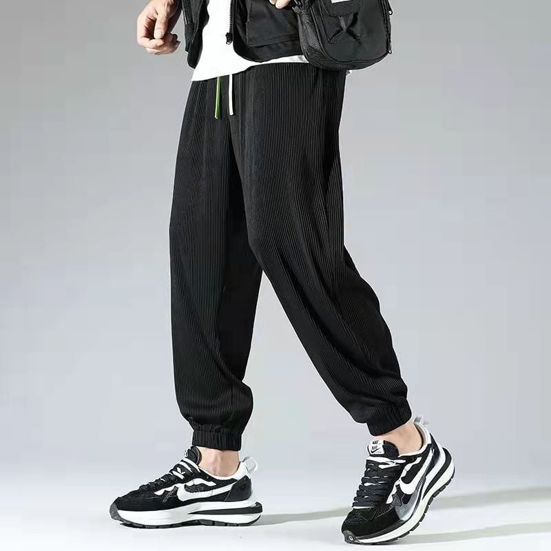 Muške široke hlače za ljeto, tanke ice silk tkanine, prugaste, ležeran kroj, ravne nogavice, sportski stil