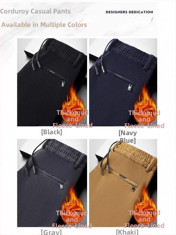 Férfi corduroy nadrág fleece-sel bélelt, téli, koreai stílusú, laza szabású