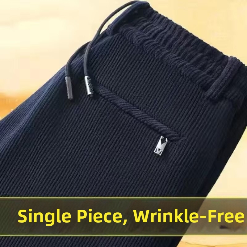 Férfi corduroy nadrág fleece-sel bélelt, téli, koreai stílusú, laza szabású