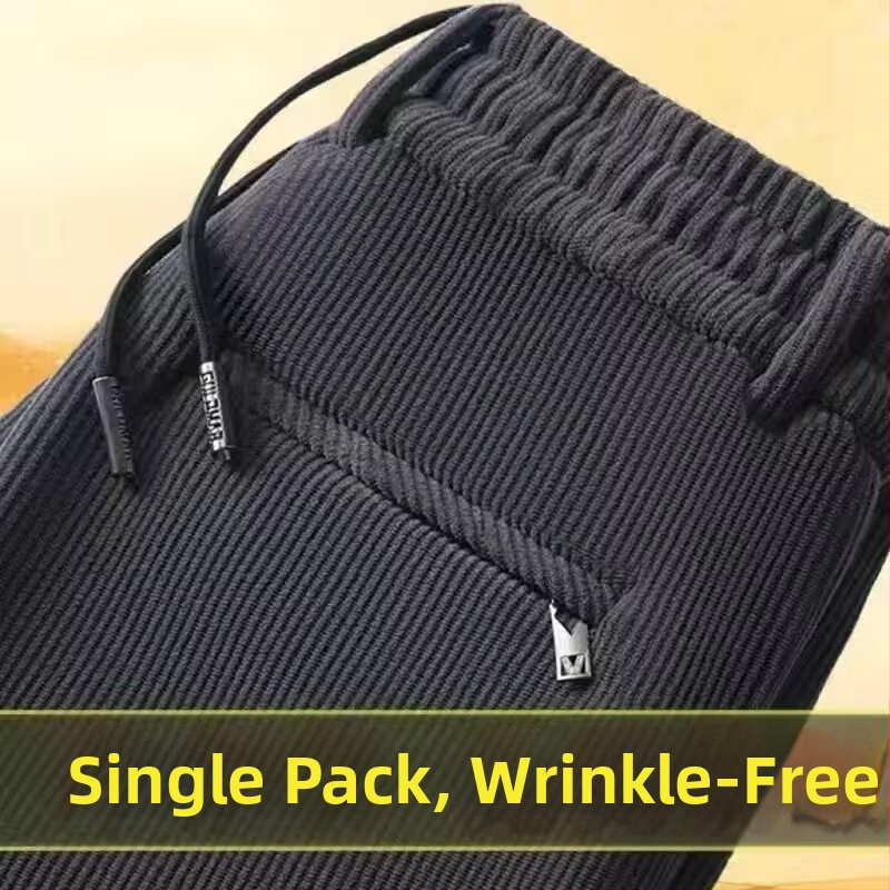 Férfi corduroy nadrág fleece-sel bélelt, téli, koreai stílusú, laza szabású