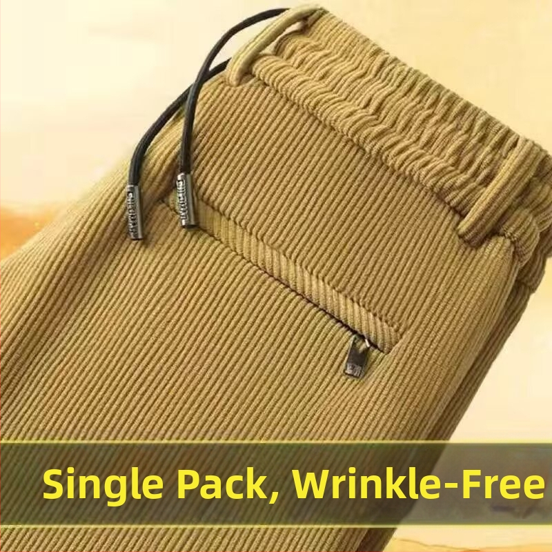 Férfi corduroy nadrág fleece-sel bélelt, téli, koreai stílusú, laza szabású