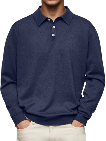Muška polo majica s dugim rukavima za jesen, V-izrezom i gumbima – casual top