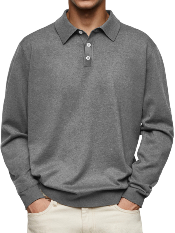 Muška polo majica s dugim rukavima za jesen, V-izrezom i gumbima – casual top