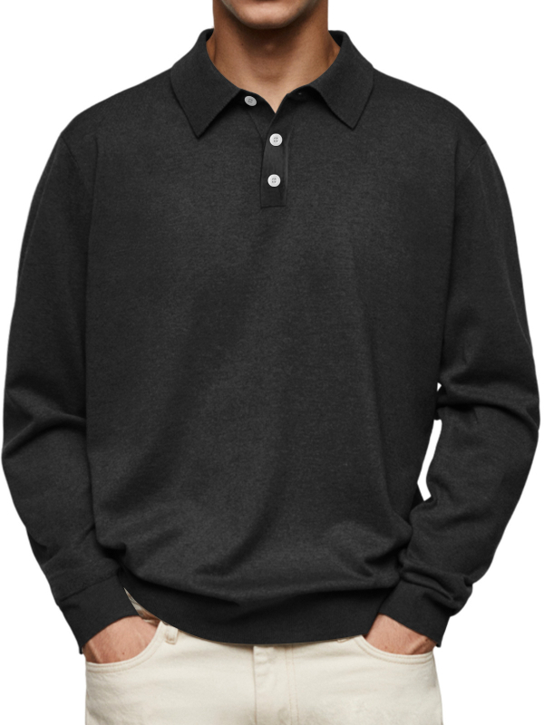 Muška polo majica s dugim rukavima za jesen, V-izrezom i gumbima – casual top