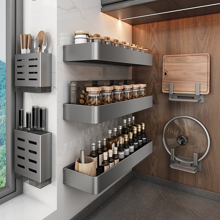 Zidni stalak za začine – bez bušenja, višefunkcionalan, visokokvalitetan organizator za kupaonicu