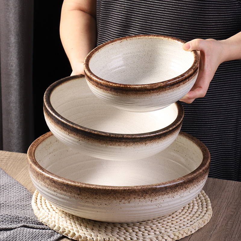 Porcelanska velika zdjela za juhu, okrugli oblik, pogodna za kuhanu ribu i začinjena jela, kućna uporaba, promjer 18–19 cm, retro stil