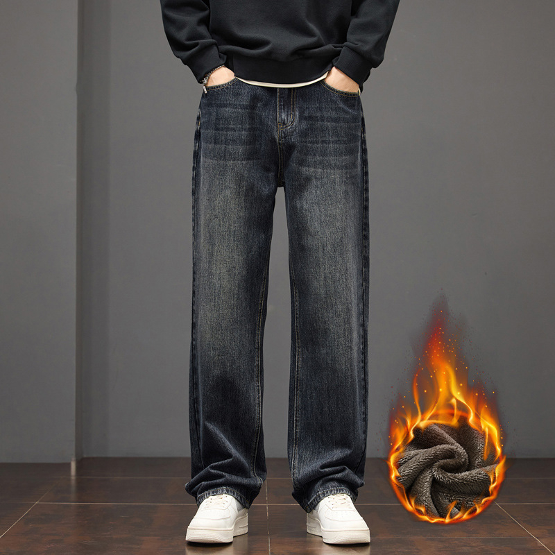 Seegave férfi denim nadrág, fleece béléses téli viselet, egyenes szabású, széles szárú