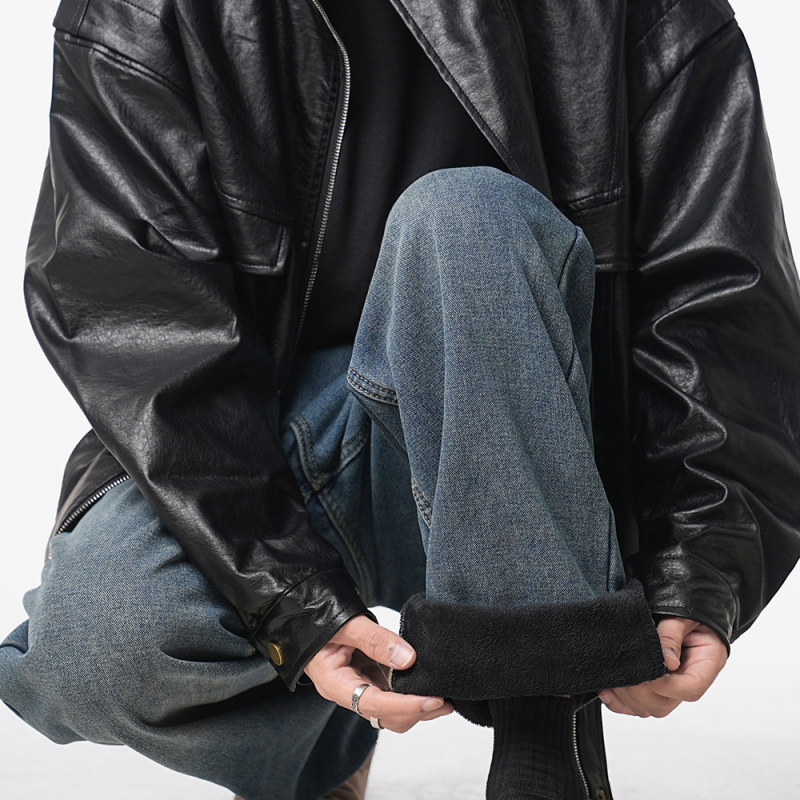 Seegave férfi denim nadrág, fleece béléses téli viselet, egyenes szabású, széles szárú