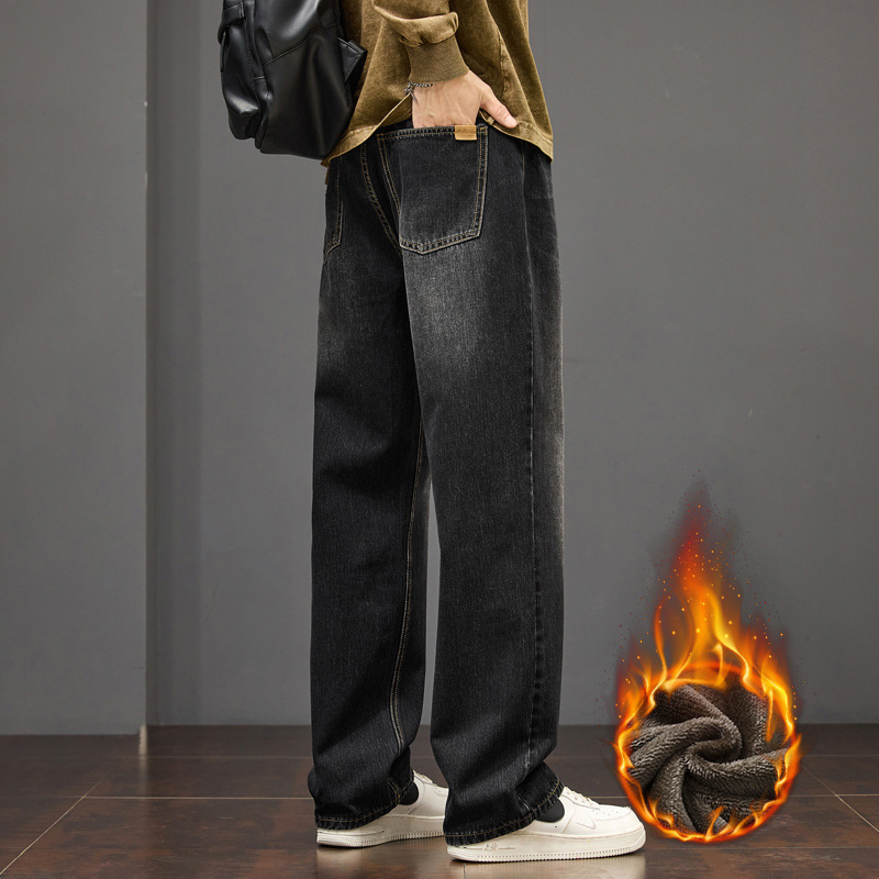 Seegave férfi denim nadrág, fleece béléses téli viselet, egyenes szabású, széles szárú