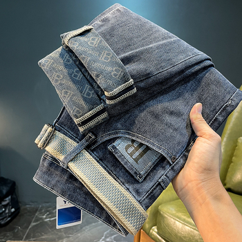 Férfi denim nadrág tavasz–ősz, nyomtatott minta, laza egyenes szár, pamut‑keverék, hétköznapi elasztikusság (2026)