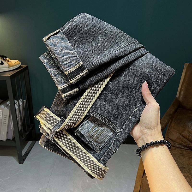 Férfi denim nadrág tavasz–ősz, nyomtatott minta, laza egyenes szár, pamut‑keverék, hétköznapi elasztikusság (2026)