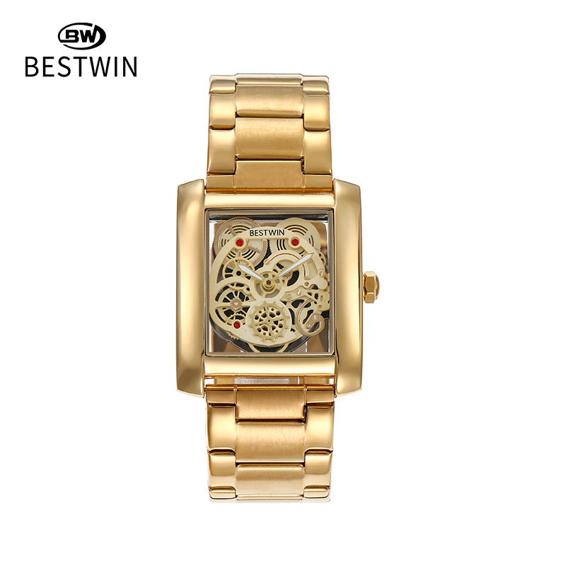 BESTWIN muški skeleton sat, pravokutni brojčanik 35 mm, vodootporan 30 m, narukvica od nehrđajućeg čelika, kvarcni mehanizam Dr. Tong