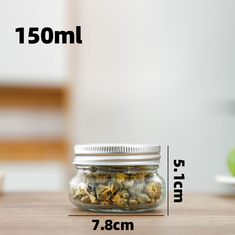 Prozirna staklena posuda za skladištenje sa zaptivnim poklopcem, okrugla posuda s visokim poklopcem, zapremina 301–500 ml, nordičkog stila, pogodna za med, džem i čili umak.