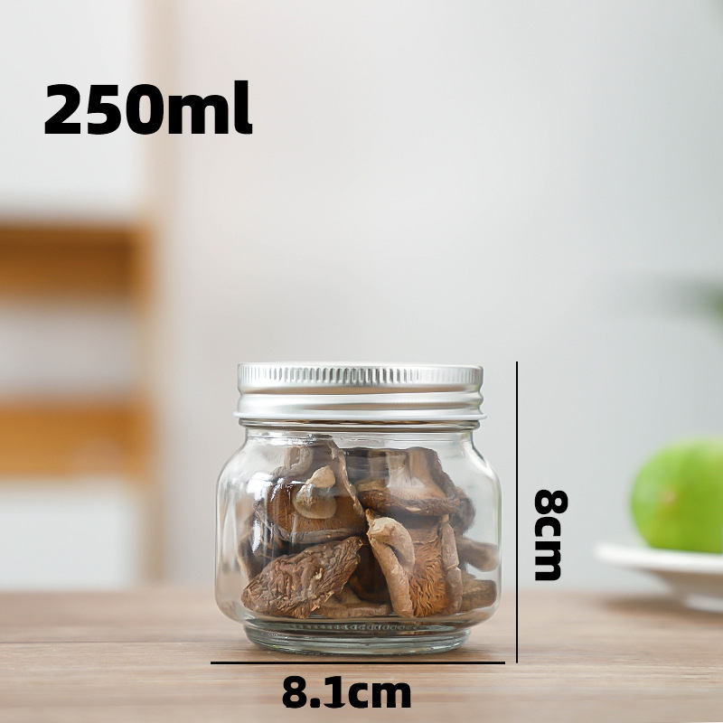 Prozirna staklena posuda za skladištenje sa zaptivnim poklopcem, okrugla posuda s visokim poklopcem, zapremina 301–500 ml, nordičkog stila, pogodna za med, džem i čili umak.